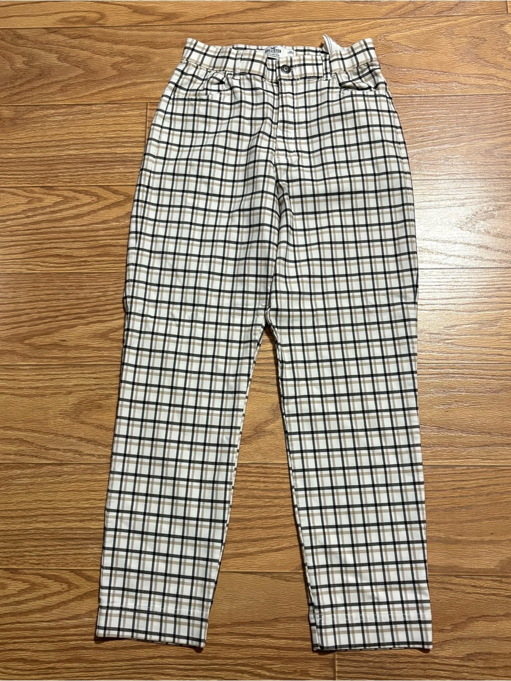 Hollister Women's Ultra High Rise Checkered Pants Size S Cream Plaid Straight